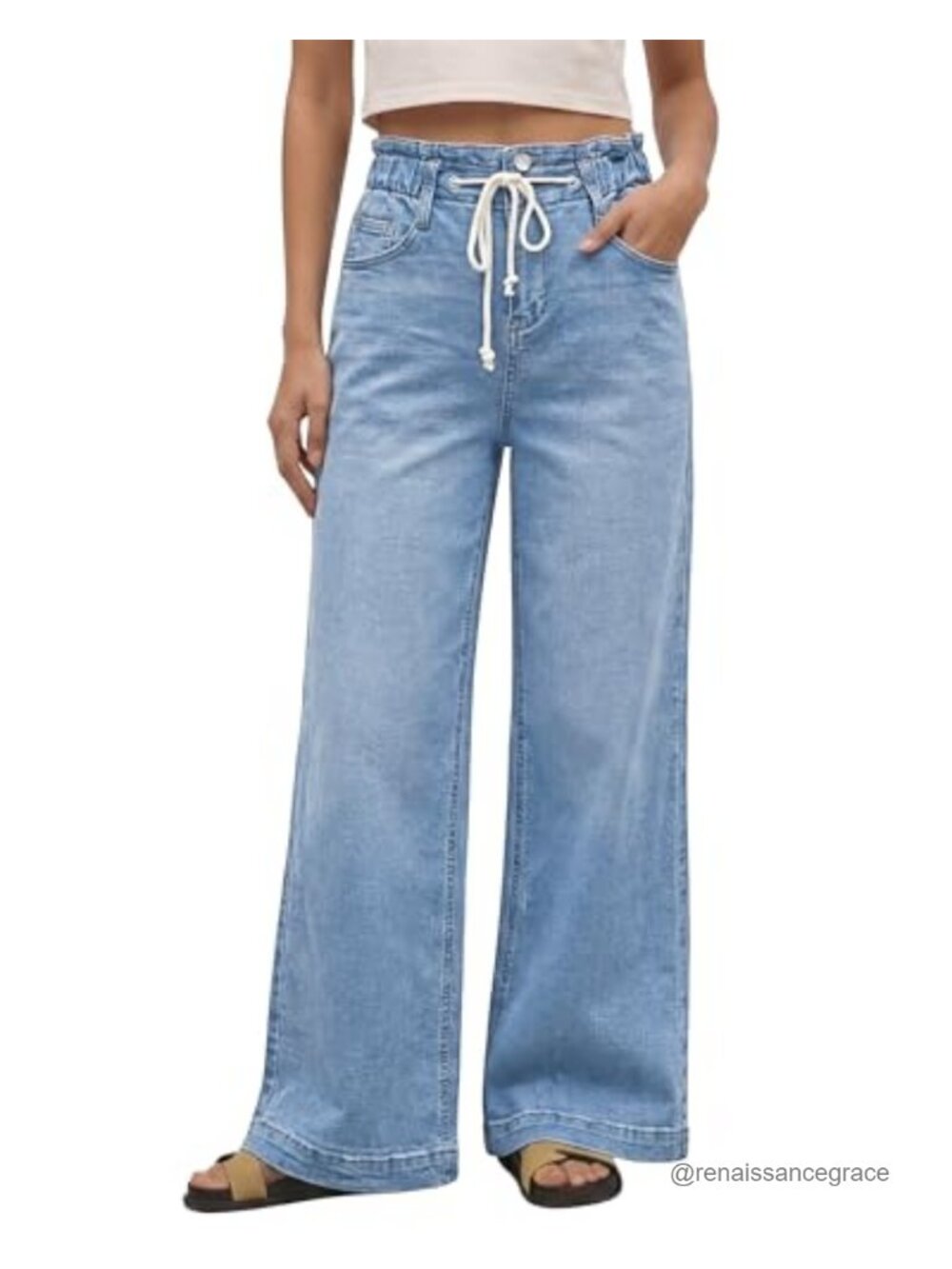 High Waisted Wide Leg Stretch Jeans Elastic Waist Bell Bottom Y2K Pants